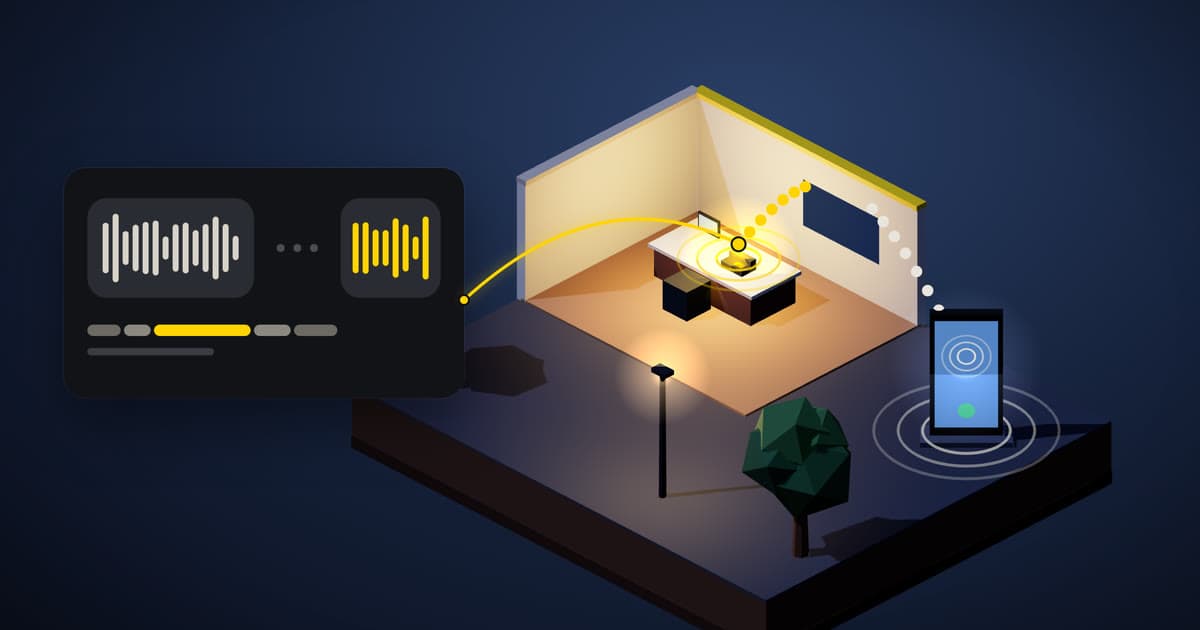 Illustration of a call at night: a caller's phone, a dotted line with a gap, and an office desk phone answering